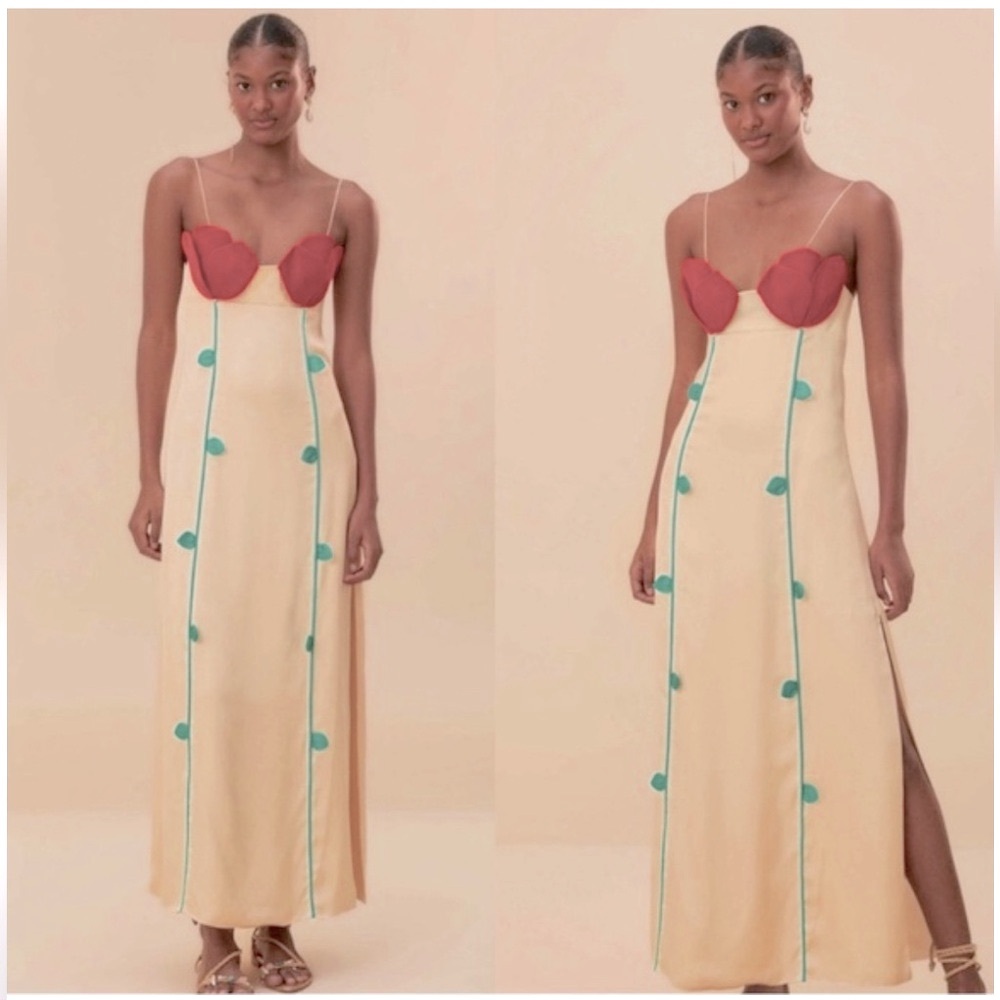 FARM Rio Rose-Shaped Bodice Cream Sleeveless Maxi Dress - Picture 3 of 6
